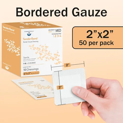 Vista 2 de Aderezo isla de gasa bordeada TenderGentle 2x2-50 Vendajes de gasa para protección de heridas - Bueno para hospitales, instalaciones médicas, kits