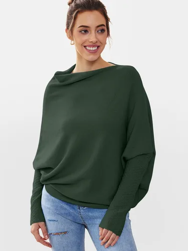 Vista 2 de LILLUSORY Womens Batwing Oversized Sweaters Assymetrical Off The Shoulder Boat Neck Wrap Tunic Tops Fall Fashion Cloth Outfit