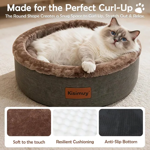 Vista 6 de Cama redonda calmante para gatos y perros para gatitos, cama de Café