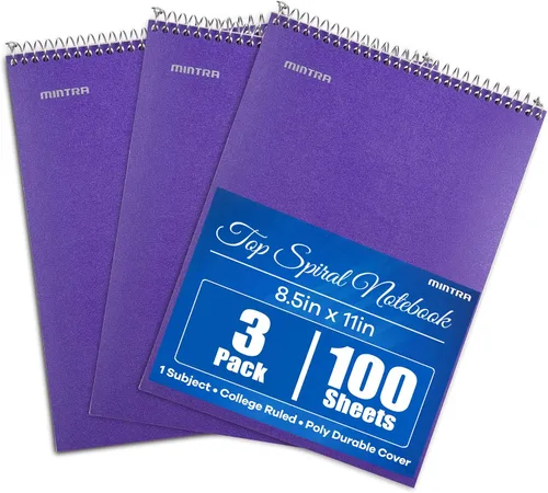 Vista 15 de Mintra Office TOP BOUND Cuadernos de espiral duraderos (hielo ártico, aceite de chile, verde oliva, rayas universitarias, paquete de 3)