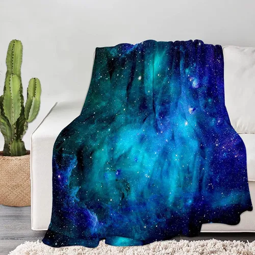 Vista 2 de Manta de galaxia espacial, suave y cálida manta de felpa de forro polar de 50 x 40 pulgadas, manta de franela suave y acogedora para cama, sofá
