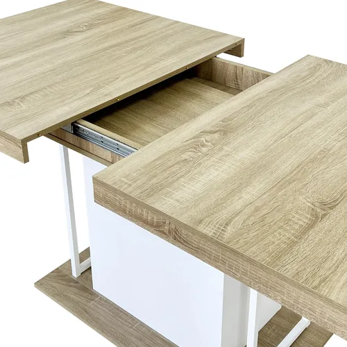 Vista 8 de Mesa de comedor extensible rectangular de 78.74 pulgadas para 6-10 personas, con base de pedestal blanca para cocina, comedor, sala de reuniones