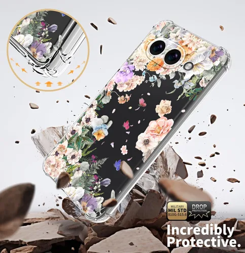 Vista 4 de Funda para Google Pixel 9A 5G, diseño de flores, delgada, anticaídas, a prueba de golpes, suave, a prueba de golpes, transparente, funda protectora