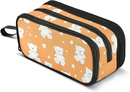 Vista 8 de Nylon Large Pencil Bags Cartoon Cute White Teddy Bear Stars Big Capacity Big Zipper Pencil Case Stationery for College Women estuche