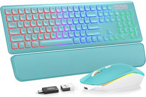 Vista 11 de Wireless Keyboard and Mouse Combo, RGB Backlit, Rechargeable & Light Up Letters, Full-Size, Soft Typing, Sleep Mode, 2.4GHz Quiet Keyboard Set for