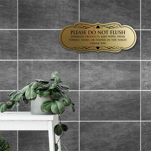 Vista 3 de Signs ByLITA Designer Please Do Not Flush Etiqutte Letrero (negro) - Pequeño 1 paquete