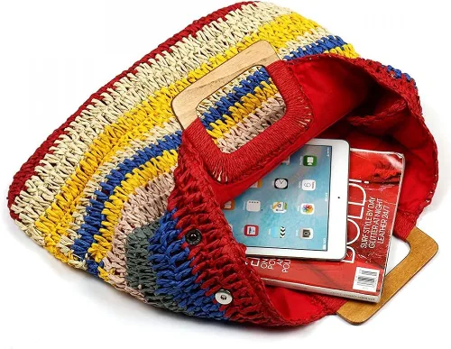 Vista 2 de Bolso de mano tejido colorido hecho a mano de bambú para mujer
