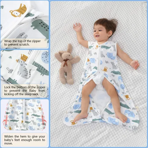Vista 4 de Mosebears Saco de dormir para bebé con cremallera de 2 vías, saco de dormir de algodón de 0.5 TOG unisex (paquete de 2, L (12-18 meses))