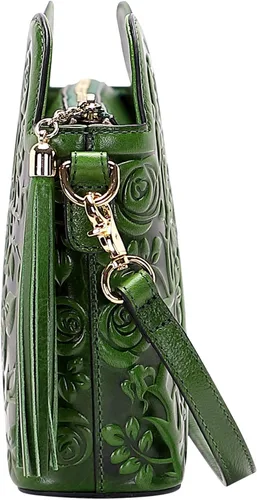 Vista 4 de PIJUSHI Bolsos de cuero de diseñador para mujer, bolso cruzado floral, bolso de hombro