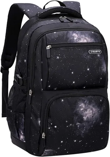 Vista 10 de Mochila JiaYou con patrón espacial de la galaxia para niños, primaria, escuela media, mochila de día para hombres, mochila para portátil