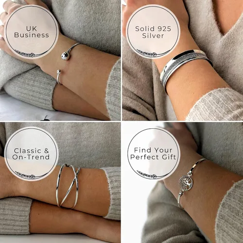Vista 6 de Silverly Pulsera de plata de ley celta para mujer, pulsera de plata trenzada trenzada ajustable, regalo de dama de honor para mejor amiga, pulseras