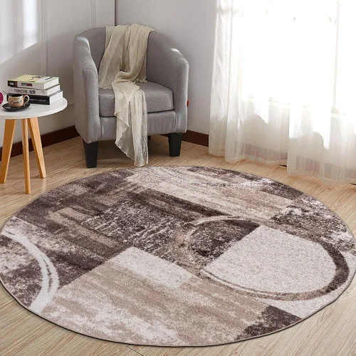 Vista 41 de Rugshop - Alfombra contemporánea con diseño abstracto de círculos, alfombra con respaldo de yute para entrada, cocina o habitación pequeña, marrón