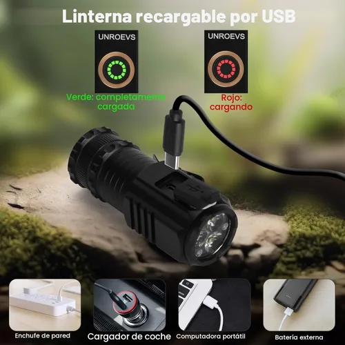 Vista 5 de Unroevs - Paquete de 4 mini linternas a granel de 2550 lúmenes con base magnética 5 modos, pequeña linterna con clip, USB C recargable de bolsillo