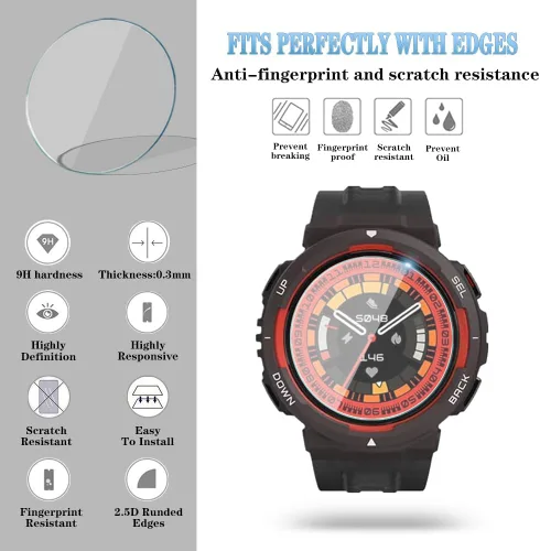 Vista 4 de Protector de pantalla de reloj (3+1 unidad) compatible con Amazfit Active Edge, película de vidrio templado, antiarañazos, cobertura completa