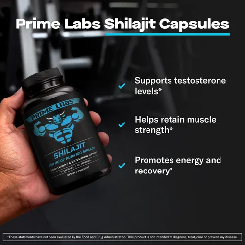 Vista 2 de Prime Labs Shilajit Cápsulas para hombres – 500 mg de Shilajit del Himalaya (20% ácido fúlvico) – Energía, vitalidad, soporte de testosterona