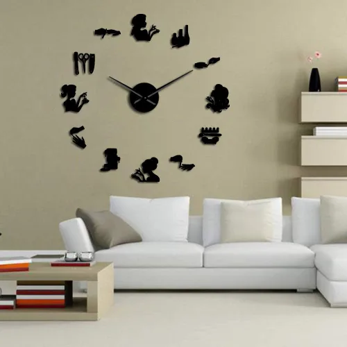 Vista 6 de The Geeky Days Reloj de pared ajustable DIY, negro, analógico, funciona con pilas, movimiento de cuarzo, silencioso, tamaño grande, diseño sin marco