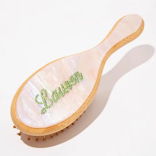 Vista 12 de Cepillo de pelo de paleta de bambú, grueso, cerdas de bambú, cepillo desenredante para masajear el cuero cabelludo, mujeres, blanco concha