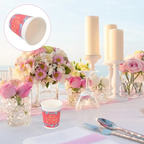 Vista 8 de ABOOFAN Taza de papel de boda china 50pcs espesar taza de papel desechable tenedor de bebida vajilla para boda