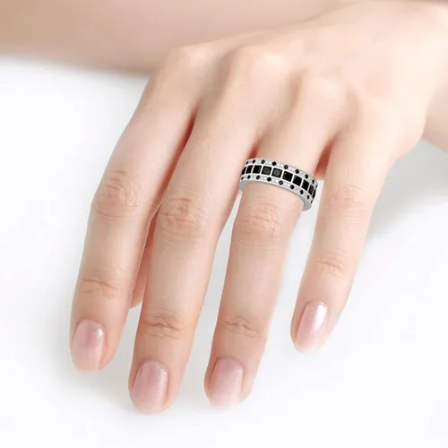 Vista 6 de Jeulia Anillo de diamantes de boda para hombre Anillo de plata de ley Eternity corte princesa para mujeres y hombres, anillo de compromiso apilable