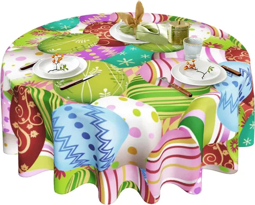Vista 23 de Mantel redondo de Navidad con diseño de copos de nieve de Navidad para cocina, comedor, decoración de mesa de poliéster lavable para mesa de bufé