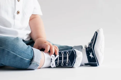 Vista 6 de Baby Boy Socks with Sneaker Shoe Look-Non-slip Gripper Soles-3 or 6 Pairs-Cotton-Gift Packaged-Baby Shower-Faux Shoelaces