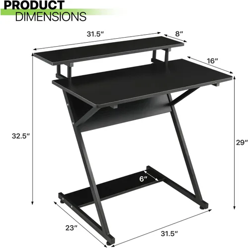 Vista 2 de Magshion Escritorio de computadora para espacios pequeños, escritorio pequeño para juegos con marco en forma de Z de 32 pulgadas, mesa compacta