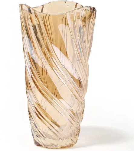 Vista 10 de Jarrón de cristal ámbar de 11.6 pulgadas, moderno y elegante jarrón decorativo en espiral para centro de mesa