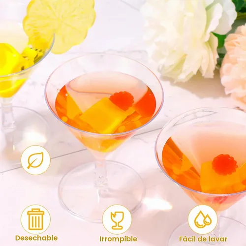 Vista 2 de Boao 100 vasos de Martini de plástico de 2 onzas, a granel, transparentes