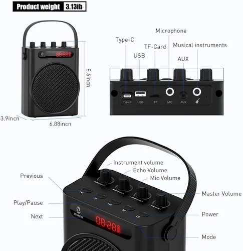 Vista 6 de Amplificador de voz ZOWEETEK de 60 W con 2 micrófonos inalámbricos