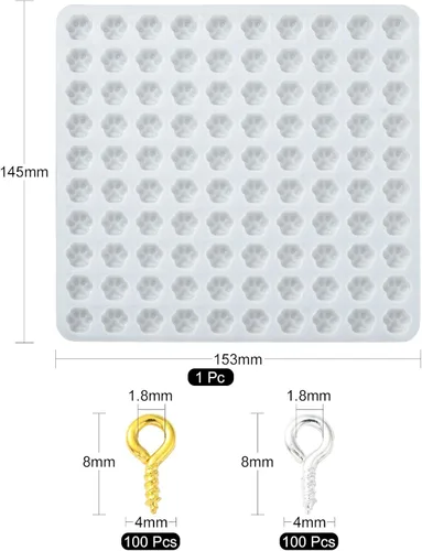 Vista 2 de 1 juego de moldes de impresión de pata de gato blanco, kits de colgantes de silicona para bricolaje, moldes de resina con tornillo de hierro