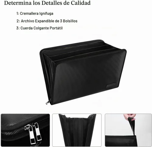 Vista 3 de ENGPOW Carpeta de archivos expandible ignífuga, bolsa organizadora de Negro