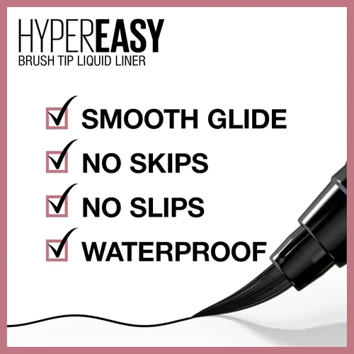 Vista 2 de Maybelline Hyper Easy - Delineador líquido de ojos, acabado satinado, fórmula a prueba de agua, delineador de ojos, Pitch Black, 0.018 Fl.oz.