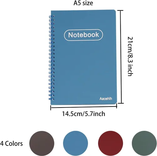 Vista 2 de Juego de 4 cuadernos en espiral, tamaño A5, 5.7 x 8.3 pulgadas, 80 hojas por cuaderno, diarios de escritura para trabajo, oficina y suministros