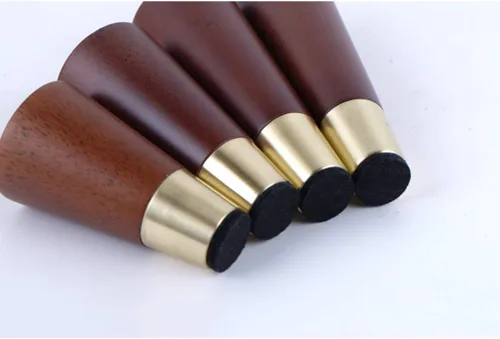 Vista 4 de Patas de madera de roble maciza, patas de sofá cónicas, patas de repuesto para mesa de café, patas de armario, funda de cobre, con accesorios