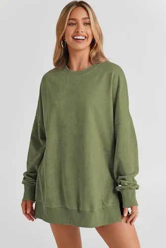 Vista 84 de SHEWIN Sudadera casual de manga larga con cuello redondo para mujer, ligera, holgada