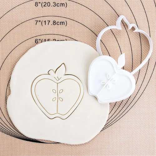 Vista 2 de Apple Cookie Cutters with Embosser Stamp 3D Printed PLA Citrus Fruit Shape 3 Inch Summer Citrus Party Birthday Baking Supplies