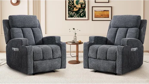 Vista 11 de CANMOV Silla reclinable manual con masaje y calor, cómoda silla reclinable con brazos y respaldo sobrerellenos, sofá individual reclinable manual