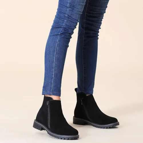 Vista 3 de Hawkwell Botines de tacón bajo con cremallera de piel de ante para mujer