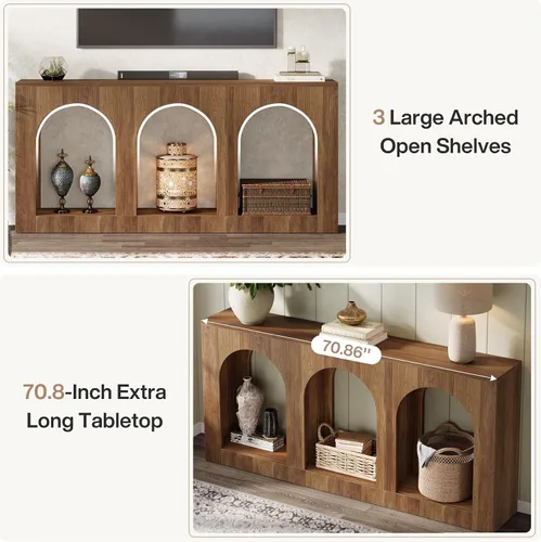 Vista 7 de Tribesigns - Mesa consola de 70.9" con almacenamiento, mesa de entrada de madera con 3 estantes arqueados para vestíbulo, pasillo, sala de estar