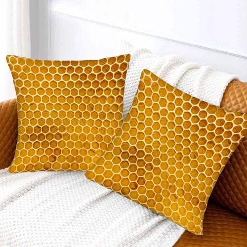 Vista 2 de Juego de 2 fundas de almohada de panal de abeja de 18 x 18 pulgadas, color amarillo miel, abstracto, fundas de almohada cuadradas de terciopelo