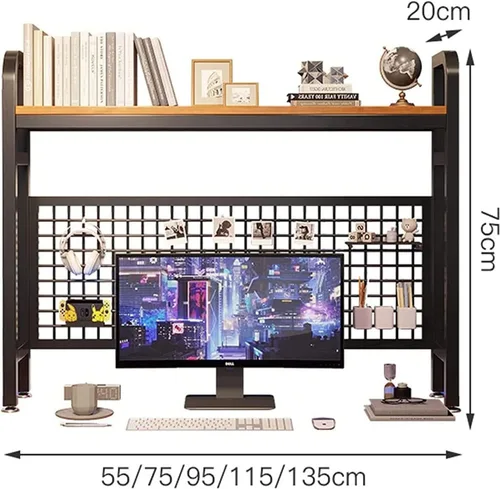Vista 3 de Estantería de escritorio de hierro forjado, estante de escritorio industrial para computadora, estantería de escritorio ajustable, estante