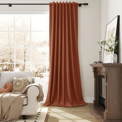 Vista 26 de Guken Cortinas opacas de lino, 2 paneles rústicos, elegantes, 100% opacas, con aislamiento térmico, banda de ganchos y trabilla trasera, 52 x 84