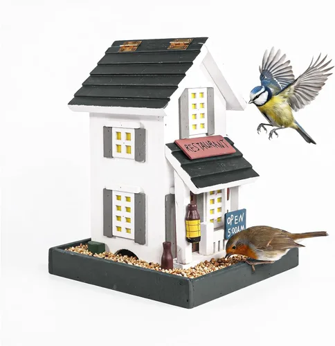 Vista 11 de MEWANG Comedero colgante para pájaros al aire libre, casa decorativa de madera para pájaros sin cámara para colibríes, cardenales y pájaros azules