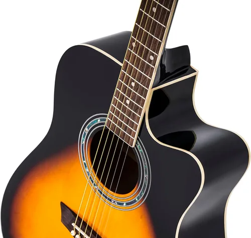 Vista 8 de Washburn Vintage Series - Guitarra acústica-eléctrica de 6 cuerdas, derecha Resplandor solar del tabaco