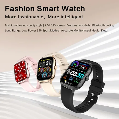 Vista 2 de Reloj inteligente para mujeres y hombres (respuesta/hacer llamadas) de 2.01 pulgadas, relojes inteligentes para teléfonos iOS y Android, reloj Dorado