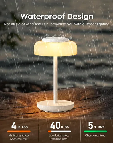 Vista 5 de QiMH Lámpara de mesa LED operada con pilas, juego de 2 lámparas inalámbricas recargables de 5000mAh, control táctil regulable sin pasos, pequeña luz