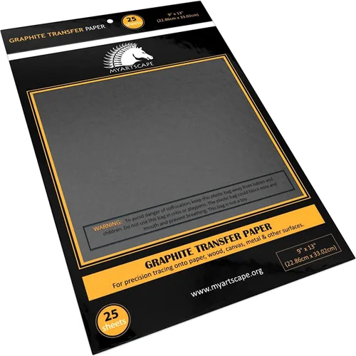 Vista 2 de MyArtscape Art Supplies - Papel de transferencia de grafito de calidad para artistas, 9 x 13 pulgadas, 25 hojas, papel de carbono encerado, con bloc