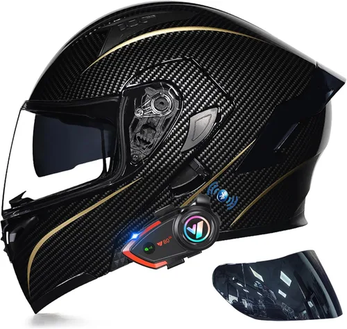 Vista 8 de Casco modular Bluetooth de doble visera para motocicleta, casco integrado abatible de cara completa, con Bluetooth impermeable que puede soportar