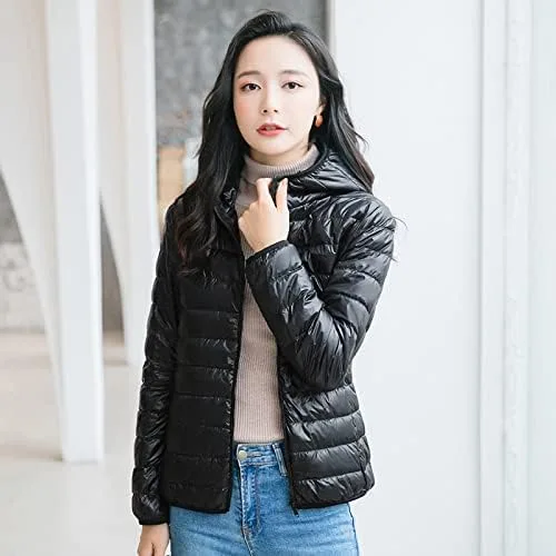 Vista 2 de CYee Chaqueta de plumón con capucha ultraligera y con cremallera completa para mujer