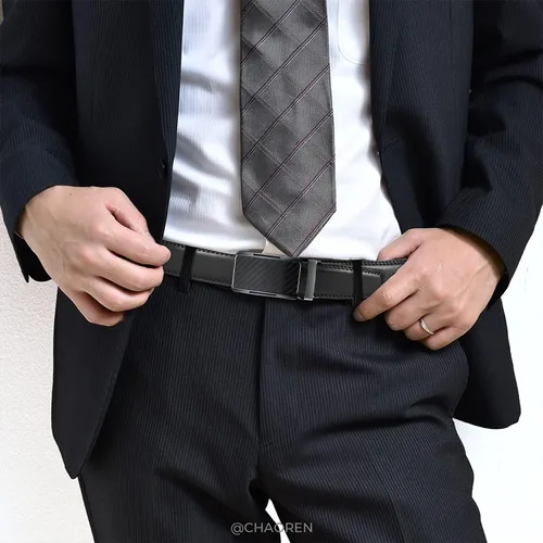 Vista 5 de CHAOREN Cinturón de vestir de cuero para hombre, paquete de 2 unidades, cinturón de trinquete para hombre para camisa de vestir y pantalones
